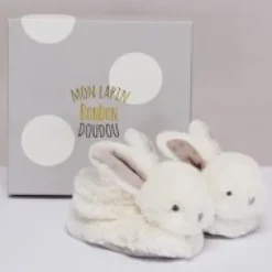 Online Coffret cadeau naissance chaussons lapin taupe avec hochet - 0/6 mois Les Coffrets À Offrir|Cadeaux Naissance
