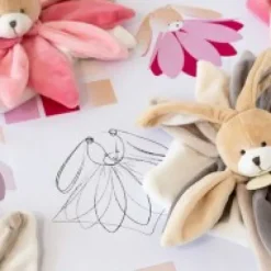 New Coffret Doudou lapin pétales Collector taupe - 28 cm Les Coffrets À Offrir|Cadeaux Naissance