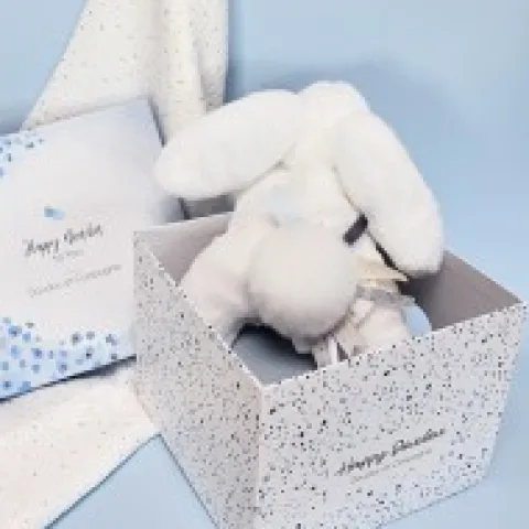 Discount Coffret Pantin Lapin bleu - Happy Glossy - 25 cm Happy Doudou|Lapin