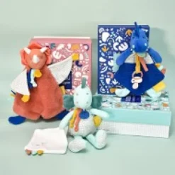 Clearance Coffret peluche dinosaure bleu- Attache tétine Sashou - 23  cm Les Prix Doux|Calinosaure
