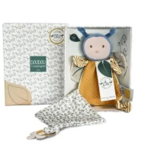 Outlet Doudou attache sucette abeille Pollen en coton BIO - 17 cm Les Prix Doux|Doudous Coton Bio