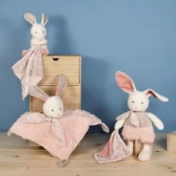 Sale Doudou carré plat lapin rose en coton BIO - 25 cm Les Prix Doux|Doudous Coton Bio