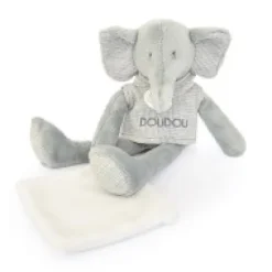 Hot Doudou Elephant gris avec mouchoir - Sweety - 25 cm Cadeau À Moins De 20€|Eléphant