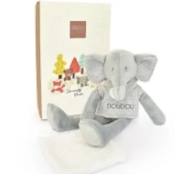 Hot Doudou Elephant gris avec mouchoir - Sweety - 25 cm Cadeau À Moins De 20€|Eléphant