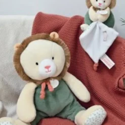 Best Doudou Lion beige et vert - 30 cm Cadeaux Naissance|Couleurs Savane