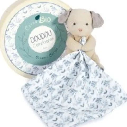 Sale Doudou mouchoir chien bleu en coton BIO -15 cm Les Prix Doux|Doudous Coton Bio