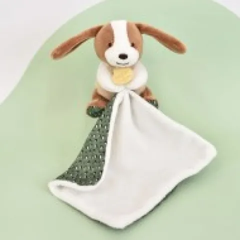 Discount Doudou mouchoir chien vert et marron - 11 cm Rikikis & Méli Mélo|Chien