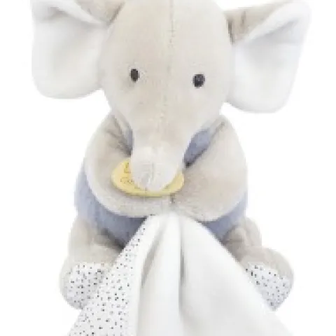 Outlet Doudou mouchoir elephant bleu et gris - 11 cm Les Prix Doux|Rikikis & Méli Mélo