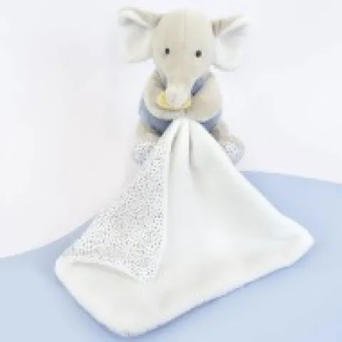 Outlet Doudou mouchoir elephant bleu et gris - 11 cm Les Prix Doux|Rikikis & Méli Mélo