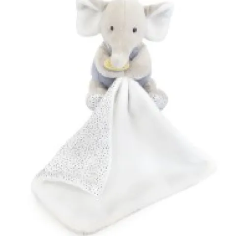 Outlet Doudou mouchoir elephant bleu et gris - 11 cm Les Prix Doux|Rikikis & Méli Mélo