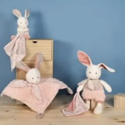 Clearance Doudou mouchoir lapin rose en coton BIO - 15 cm Les Prix Doux|Doudous Coton Bio