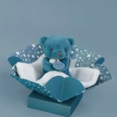 Discount Doudou mouchoir- Mon petit ourson - Bleu - 10 cm Ours