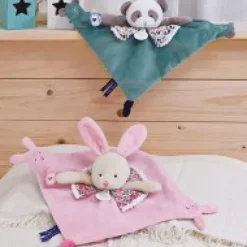 Outlet Doudou plat lapin rose avec marionnette à doigt - 30 cm Doudous À Histoires|Lapin