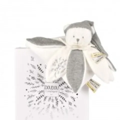 New Doudou plat pétales Ours Gris - 25 cm - Collection Anniversaire Doudou® Anniversaire|Ours