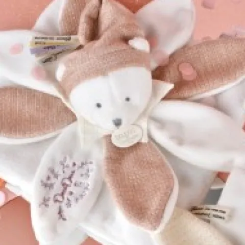 Best Doudou plat pétales Ours Rose - 25 cm - Collection Anniversaire Doudou® Anniversaire|Ours