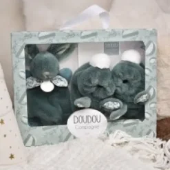 New Lapin Doudou - Coffret cadeau Chaussons et Doudou Vert Sauge 15 cm Les Coffrets À Offrir|Lapin Doudou