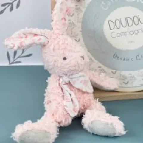 Outlet Lapin peluche rose en coton Bio 25 cm Les Prix Doux|Doudous Coton Bio