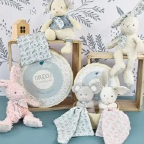 Outlet Lapin peluche rose en coton Bio 25 cm Les Prix Doux|Doudous Coton Bio