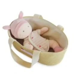Clearance Poupon - Poupée chiffon avec couffin rose et blanc - 28 cm Les Poupées Jolijou®|Les Prix Doux