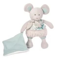 Discount Souris en peluche grise avec mouchoir vert en coton BIO - 22 cm Les Prix Doux|Doudous Coton Bio